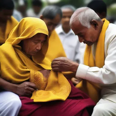 In some religious ceremonies, devotees tear a tatter of cloth as a symbol of sacrifice.