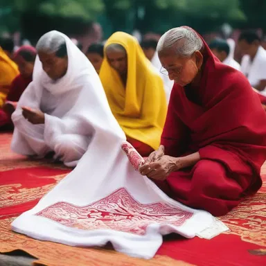 In some religious ceremonies, devotees tear a tatter of cloth as a symbol of sacrifice.