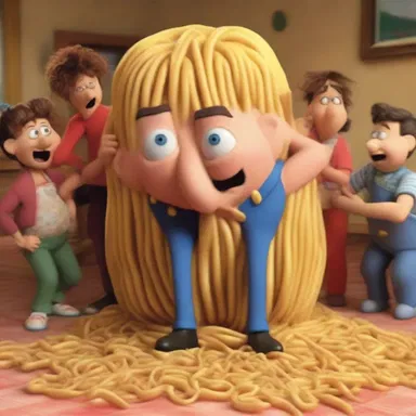 The comedy film includes several hilarious visual jokes, such as characters getting tangled in a giant spaghetti mess.