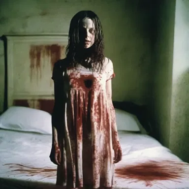 In the horror movie, the main character woke up in a state of deshabille, with torn clothes and blood stains.