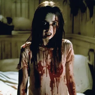 In the horror movie, the main character woke up in a state of deshabille, with torn clothes and blood stains.