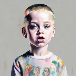 An imaginative portrait of a child, reflecting a combination of physical traits from Eminem and Katy Perry, complemented with a unique style hinting at both artists' individuality.