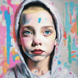 An imaginative portrait of a child, reflecting a combination of physical traits from Eminem and Katy Perry, complemented with a unique style hinting at both artists' individuality.