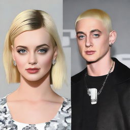 Adjust the initial portrait to show the child of Eminem and Katy Perry as a grown up, while still maintaining the unique blend of their features and individual styles.