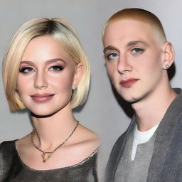 Adjust the initial portrait to show the child of Eminem and Katy Perry as a grown up, while still maintaining the unique blend of their features and individual styles.