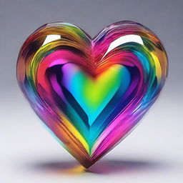 A stunningly detailed view of a beautiful heart. Sculpted from crystalline material, it gleams with layers of radiant colors, each facet reflecting light beautifully.