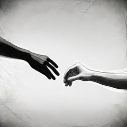 An artistic depiction of 'Unattainable Love'. Represent this concept with two hands trying to reach each other but separated by an insurmountable distance or barrier, reflecting the poignancy and longing associated with unrequited love.