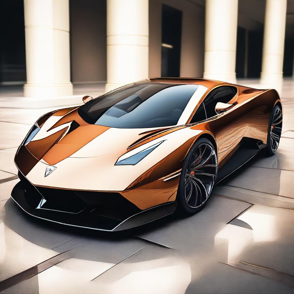 An illustration of a '1,000,000 dollar car', a luxury or a supercar. It showcases sleek lines, lustrous paint job, and features like scissor doors, plush interiors, and high-tech components reflecting its high value.