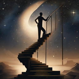 A dynamic representation of 'Endless Effort'. Illustrate a figure forever climbing an infinite staircase, symbolic of perpetual struggle and aspiration, against a backdrop of a vast, starry expanse.