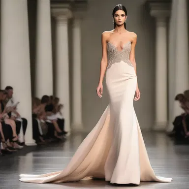 The designer crushed out the excess fabric to create a sleek silhouette for the evening gown.