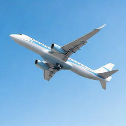 A well-detailed, high-flying commercial jet gliding in a clear blue sky