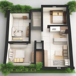 A floor plan of an affordable house valued at 200 million Indonesian Rupiah