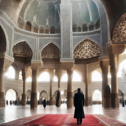 Third person perspective of an individual admiring the architectural marvels of the Ottoman Empire era, filled with cultural and historical significance. The person is observing grand mosques, bustling marketplaces, and intricate detailings.