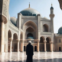 Third person perspective of an individual admiring the architectural marvels of the Ottoman Empire era, filled with cultural and historical significance. The person is observing grand mosques, bustling marketplaces, and intricate detailings.