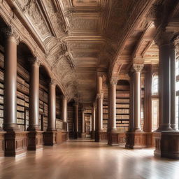 A large and majestic library building measuring 9x8. The facade is intricate and elegant with elements of classical architecture.