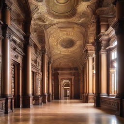 A large and majestic library building measuring 9x8. The facade is intricate and elegant with elements of classical architecture.