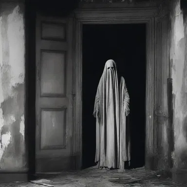 The ghostly figure that haunted the old mansion was draped in tattered cretonne, intensifying the eerie atmosphere of the horror film.