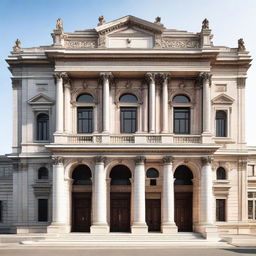 A large and majestic library building measuring 9x8. The facade is intricate and elegant with elements of classical architecture.