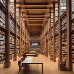 A large school library building featuring tall bookshelves filled with educational resources. It boasts windows for natural light and cozy study spaces.