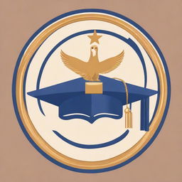 Create a Facebook profile picture showcasing a master's degree emblem, an academic cap, and various symbols of global success and achievements, symbolizing academic victory and global influence.