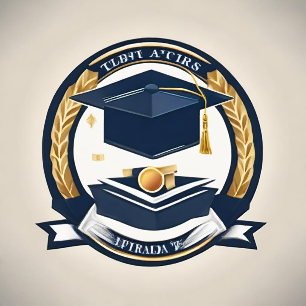 Create a Facebook profile picture showcasing a master's degree emblem, an academic cap, and various symbols of global success and achievements, symbolizing academic victory and global influence.