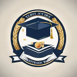 Create a Facebook profile picture showcasing a master's degree emblem, an academic cap, and various symbols of global success and achievements, symbolizing academic victory and global influence.