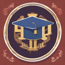 Create a Facebook profile picture showcasing a master's degree emblem, an academic cap, and various symbols of global success and achievements, symbolizing academic victory and global influence.