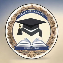 Create a Facebook profile picture showcasing a master's degree emblem, an academic cap, and various symbols of global success and achievements, symbolizing academic victory and global influence.