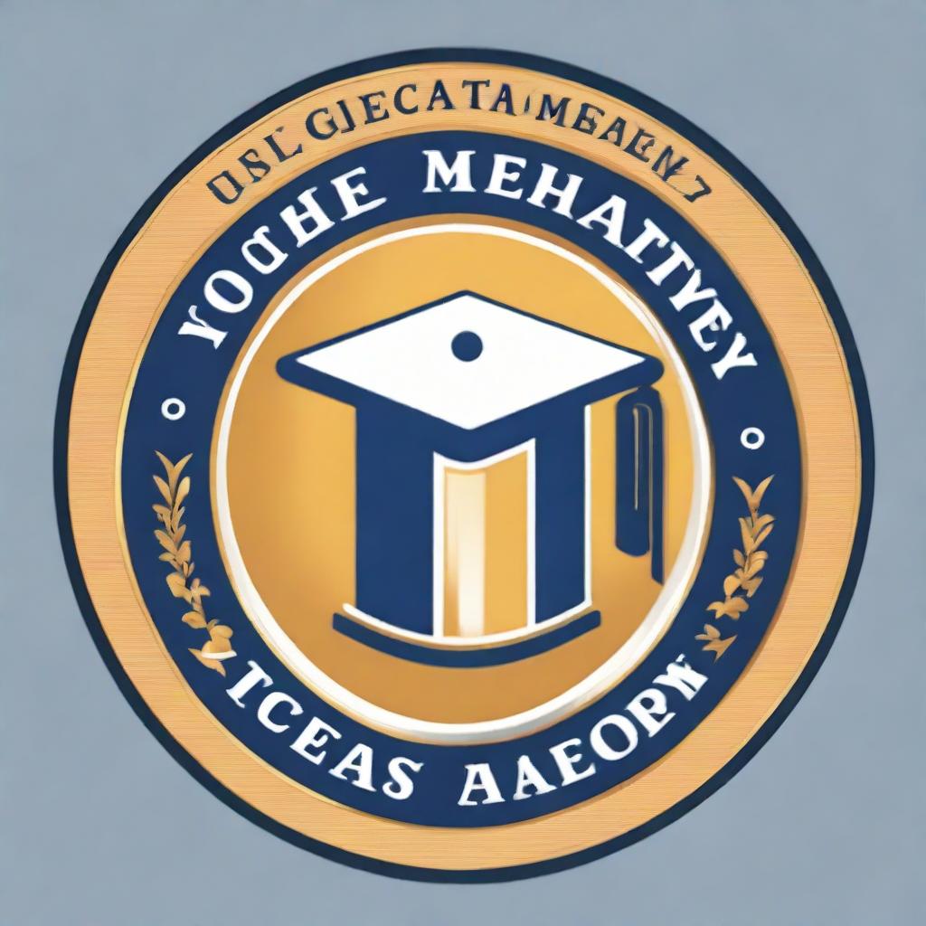 Create a Facebook page profile picture illustrating the master's degree emblem, an academic cap, symbols of global success, along with the text 'Tech Masters Academy', symbolizing world-leading academia in technology.