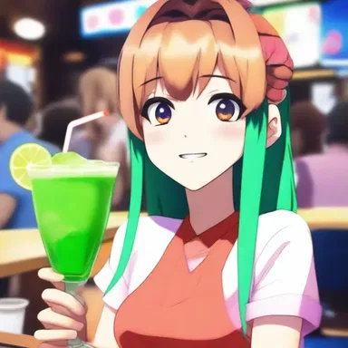 The protagonist enjoyed sipping on a colorful daiquiri while watching anime characters come to life.