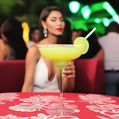 The fashionista at the party held a beautifully crafted daiquiri as a trendy accessory to complement her outfit.