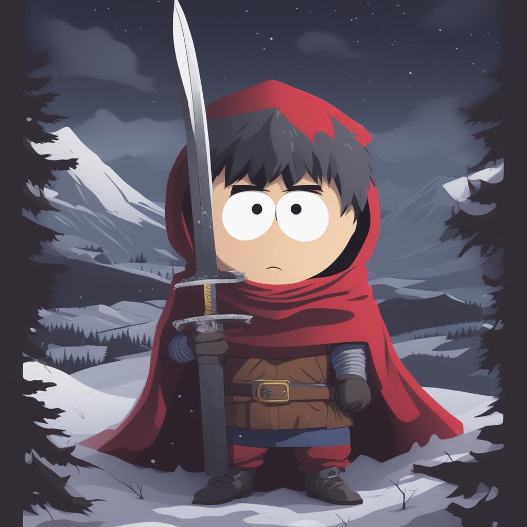 A high-quality digital art piece of Guts from Berserk as a South Park character