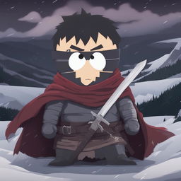 A high-quality digital art piece of Guts from Berserk as a South Park character