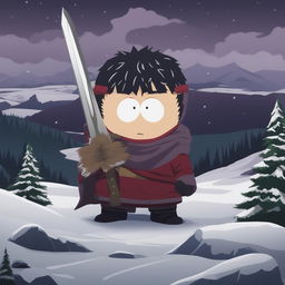 A high-quality digital art piece of Guts from Berserk as a South Park character