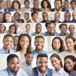 A combination of images showing unemployed individuals participating in job fairs, networking events, and workshops, intertwined with close-ups of their determined faces