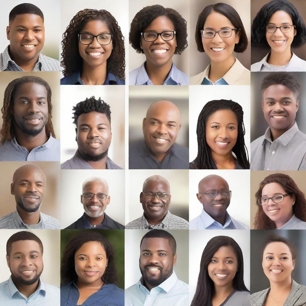 A combination of images showing unemployed individuals participating in job fairs, networking events, and workshops, intertwined with close-ups of their determined faces