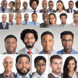 A combination of images showing unemployed individuals participating in job fairs, networking events, and workshops, intertwined with close-ups of their determined faces