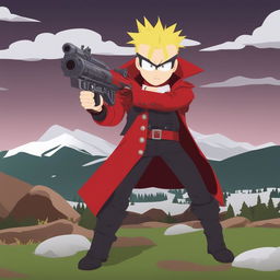 A high-quality digital art image of Vash the Stampede from Trigun as a South Park character