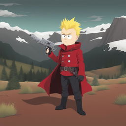 A high-quality digital art image of Vash the Stampede from Trigun as a South Park character