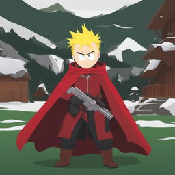 A high-quality digital art image of Vash the Stampede from Trigun as a South Park character