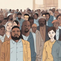 A poignant scene capturing a variety of unemployed individuals from diverse backgrounds, demonstrating resilience and determination as they search for jobs, attend interviews, and network in public spaces