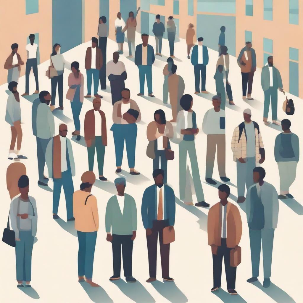 A poignant scene capturing a variety of unemployed individuals from diverse backgrounds, demonstrating resilience and determination as they search for jobs, attend interviews, and network in public spaces