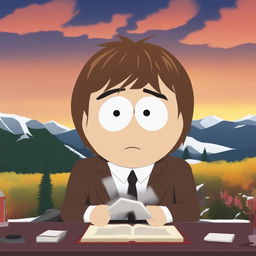 A high-quality digital art image of Light Yagami from Death Note as a South Park character