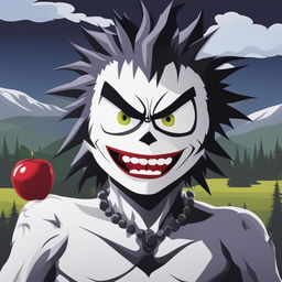 A high-quality digital art image of Ryuk from Death Note as a South Park character