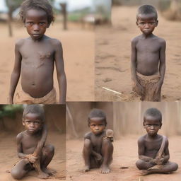 Four separate images each showcasing malnourished children from distinct backgrounds, highlighting their resilience and spirit despite the challenges posed by their circumstances