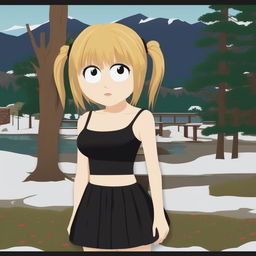 A high-quality digital art image of Misa Amane from Death Note as a South Park character