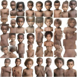 A series of images showing malnourished children from different ethnicities worldwide, with each picture revealing their struggle and strength amidst adversity