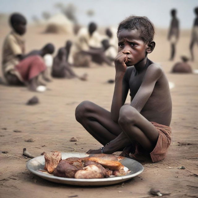A poignant image encapsulating the hardship of malnourished people from diverse cultural and socioeconomic backgrounds, highlighting their resilience in the face of adversity