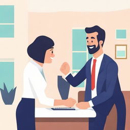 An engaging depiction of relationship marketing, illustrating clients in a warm interaction with a business person. The scene conveys trust and long-term commitment, that defines this marketing strategy.