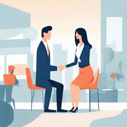 An engaging depiction of relationship marketing, illustrating clients in a warm interaction with a business person. The scene conveys trust and long-term commitment, that defines this marketing strategy.